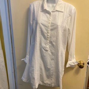 J Jill white cotton pull over long length blouse size small